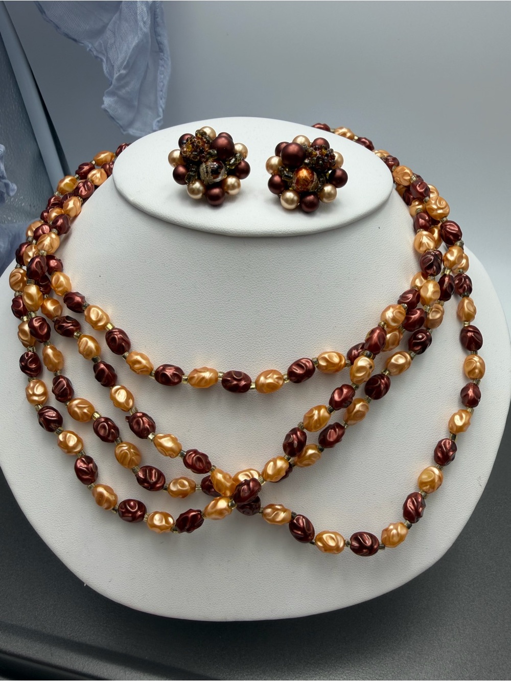 Vintage Church Lady Beads and Cluster earrings